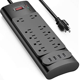 Power Strip, Bototek Surge Protector with 10 AC Outlets and 4 USB Charging Ports,1875W/15A, 2100 Joules, 6 Feet Long…